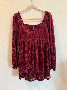 Crystal Doll Velvet Floral Dress - Wine